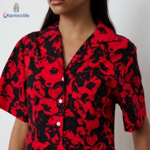 Giantextile Summer Wear Fashion Red Floral 100% Cotton Daily Good Look Casual Women Dress For Holiday GTCW200176G1