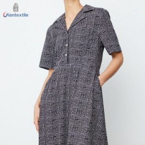 Giantextile Best Sale Small Check 100% Cotton Black And White Casual Women Long Dress For Holiday GTCW200184G1