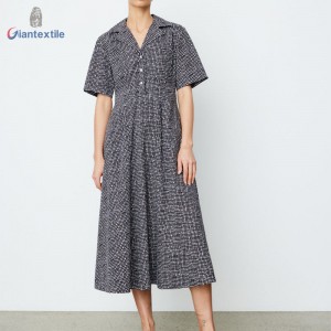 Giantextile Best Sale Small Check 100% Cotton Black And White Casual Women Long Dress For Holiday GTCW200184G1