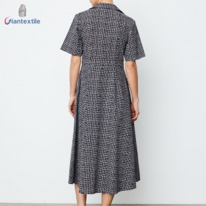 Giantextile Best Sale Small Check 100% Cotton Black And White Casual Women Long Dress For Holiday GTCW200184G1