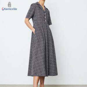 Giantextile Best Sale Small Check 100% Cotton Black And White Casual Women Long Dress For Holiday GTCW200184G1