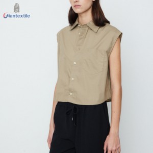 Giantextile Customized Made Summer Wear Brown Solid Sleeveless 100% Cotton Fashion Top For Women GTCW200194G1