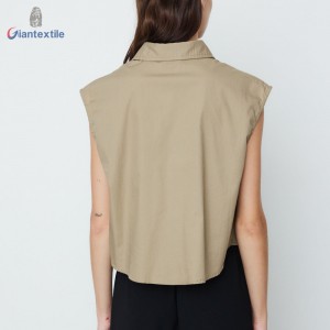 Giantextile Customized Made Summer Wear Brown Solid Sleeveless 100% Cotton Fashion Top For Women GTCW200194G1