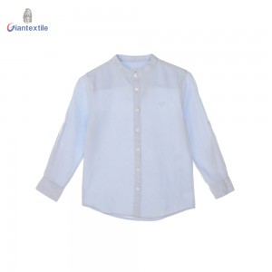 Giantextile Hand Some Good Look Boys Shirt Blue Solid Gent Stand Collar Shirts Linen Viscose Children Tops GTCW200416G1