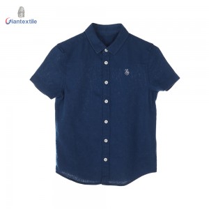Giantextile Best Sale Boy’s Shirt Navy Solid Embroidery Gent Shirts Linen Viscose Children Tops GTCW200420G1
