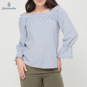 Giantextile High Quality Women’s Wear Summer Sexy Blue Solid Seersucker Casual Women’s Fashion Tops  GTCW200452G1