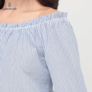 Giantextile High Quality Women’s Wear Summer Sexy Blue Solid Seersucker Casual Women’s Fashion Tops  GTCW200452G1