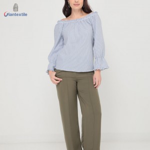 Giantextile High Quality Women’s Wear Summer Sexy Blue Solid Seersucker Casual Women’s Fashion Tops  GTCW200452G1