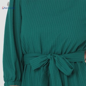 Giantextile Nice Look Women’s Dress Polyester Cotton Green Solid Big Pleat Women Long Dress For Daily Wear GTCW200453G1