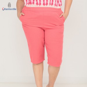 Giantextile OEM Supplier Pink Solid Long Pants Cotton Polyester Seersucker Plus Size Superior Pants for Women GTCW200460G1