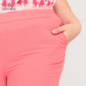 Giantextile OEM Supplier Pink Solid Long Pants Cotton Polyester Seersucker Plus Size Superior Pants for Women GTCW200460G1