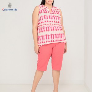 Giantextile OEM Supplier Pink Solid Long Pants Cotton Polyester Seersucker Plus Size Superior Pants for Women GTCW200460G1