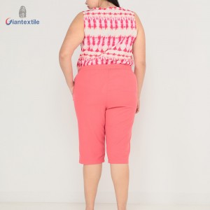 Giantextile OEM Supplier Pink Solid Long Pants Cotton Polyester Seersucker Plus Size Superior Pants for Women GTCW200460G1