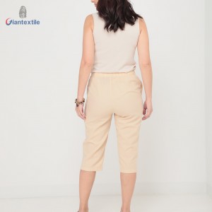 Giantextile Best Quality Fashion Ladies Khaki Solid Long Pants Cotton Polyester Good Hand Feel Seersucker Pants for Women GTCW200463G1