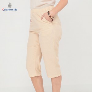 Giantextile Best Quality Fashion Ladies Khaki Solid Long Pants Cotton Polyester Good Hand Feel Seersucker Pants for Women GTCW200463G1