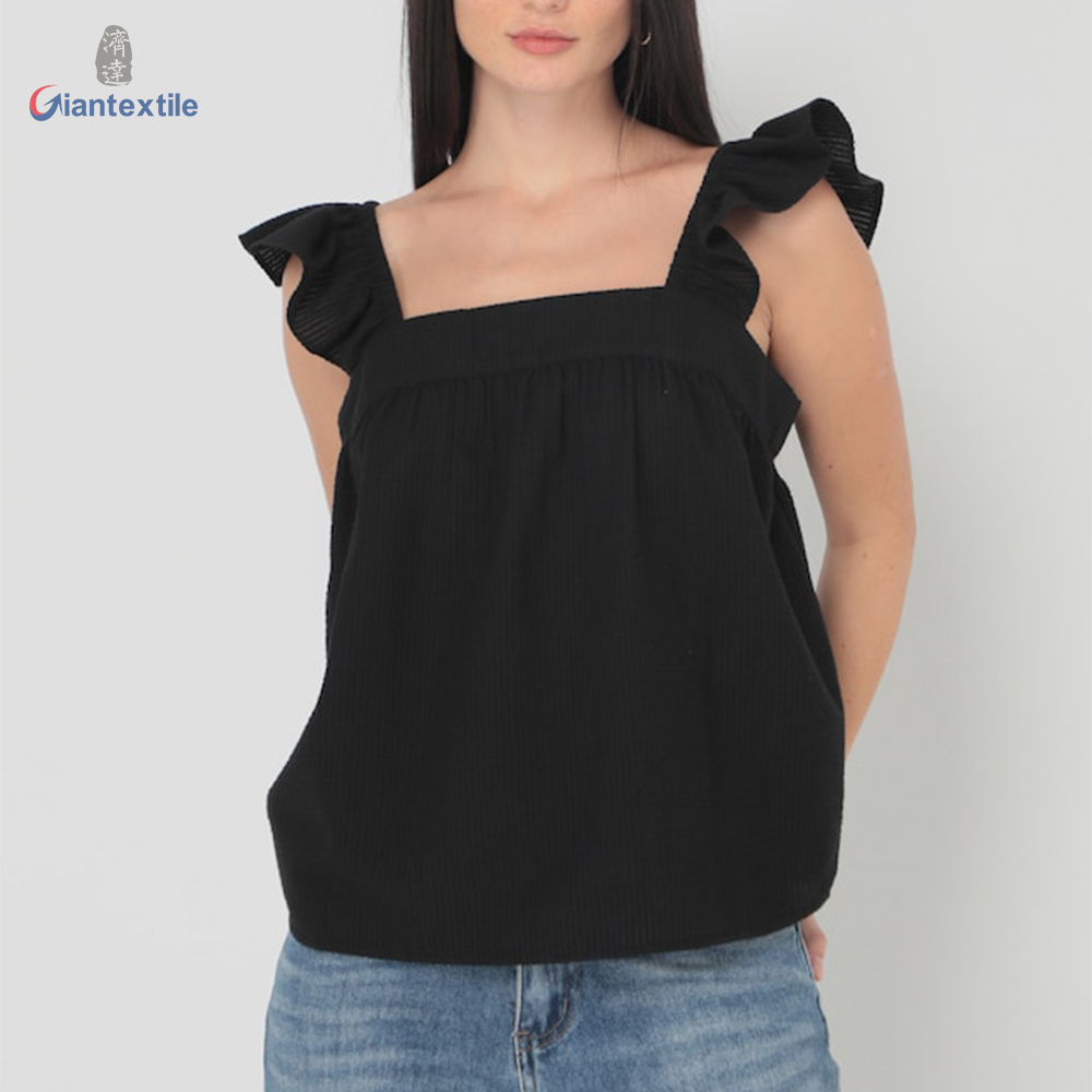 Giantextile Hot Sale Women’s Wear Summer Sexy Black Solid Polyester Cotton Casual Women’s Halter Tops GTCW200465G1 Featured Image