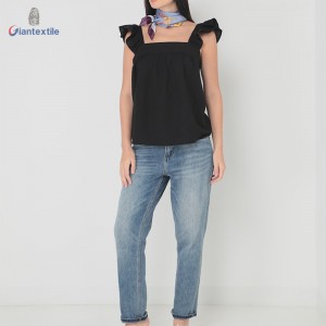 Giantextile Hot Sale Women’s Wear Summer Sexy Black Solid Polyester Cotton Casual Women’s Halter Tops GTCW200465G1