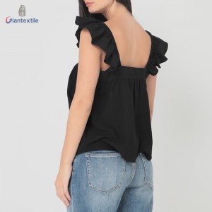 Giantextile Hot Sale Women’s Wear Summer Sexy Black Solid Polyester Cotton Casual Women’s Halter Tops GTCW200465G1