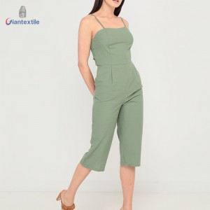 Giantextile High Quality Women’s Dress Polyester Cotton Green Solid Seersucker Slip Dress For Women GTCW200469G1