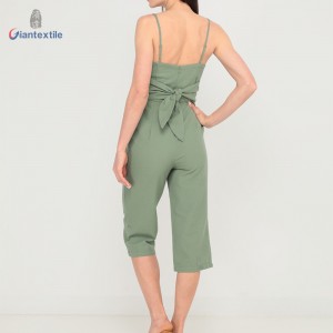 Giantextile High Quality Women’s Dress Polyester Cotton Green Solid Seersucker Slip Dress For Women GTCW200469G1