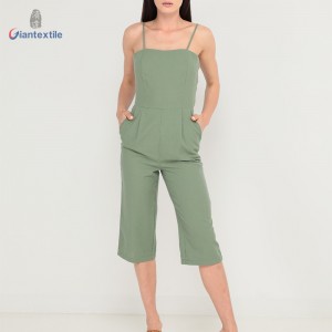 Giantextile High Quality Women’s Dress Polyester Cotton Green Solid Seersucker Slip Dress For Women GTCW200469G1