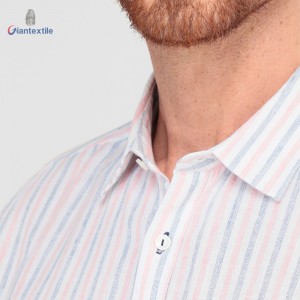 Giantextile OEM Supplier Men’s Shirt Linen Cotton Red And Blue Stripe Cool Casual Shirt For Men GTCW200482G1