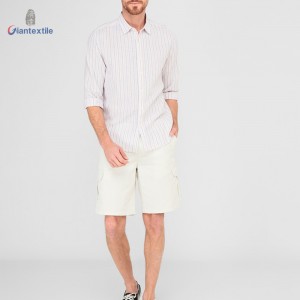 Giantextile OEM Supplier Men’s Shirt Linen Cotton Red And Blue Stripe Cool Casual Shirt For Men GTCW200482G1