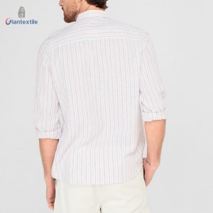 Giantextile OEM Supplier Men’s Shirt Linen Cotton Red And Blue Stripe Cool Casual Shirt For Men GTCW200482G1