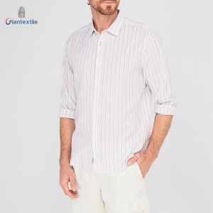 Giantextile OEM Supplier Men’s Shirt Linen Cotton Red And Blue Stripe Cool Casual Shirt For Men GTCW200482G1