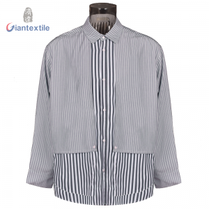 Modern Design Popular Men’s Shirt Men’s Gray/White Striped Polyester Cotton Long Sleeve Yarn Dyed Shirt For Men GTCW201505G1