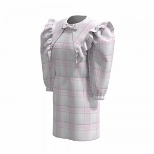 Modern Design Cotton Chic Crepe Elegant Casual Pink Check Yarn Dyed Long Dress For Women With Bowknot GTCW202107294G2