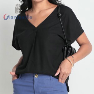 Giantextile New Fashion Women’s Solid Top Trendy Stylish Short Sleeved 66%VISCOSE 28%LINEN 6%COTTON Casual Blouses Shirts GTCW202388G1
