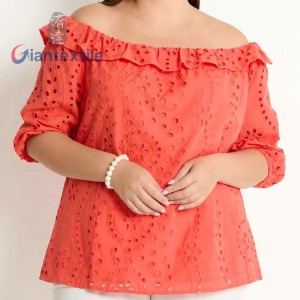 Women’s Plus Size Cotton Poplin Top Orange Solid Design Loose Drop Shoulder-Summer Essential Breathable Casual for Spring ODM GTCW202460G1