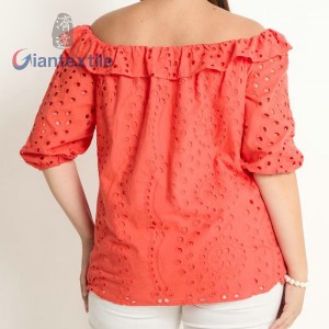 Women’s Plus Size Cotton Poplin Top Orange Solid Design Loose Drop Shoulder-Summer Essential Breathable Casual for Spring ODM GTCW202460G1