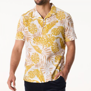 Men’s Hawaiian Collar Shirt with Yellow Flowers 100% Cotton  Short Sleeve Beach Wear for Summer-Fashionable & Breathable GTCW202716G1