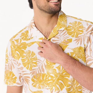 Men’s Hawaiian Collar Shirt with Yellow Flowers 100% Cotton  Short Sleeve Beach Wear for Summer-Fashionable & Breathable GTCW202716G1