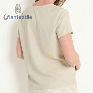 Women’s Loose-Fit V-Neck Top 66% Viscose 28% Linen 6% Cotton Bow Collar Solid Pattern Casual Daily Top for Spring Poplin ODM GTCW202759G1