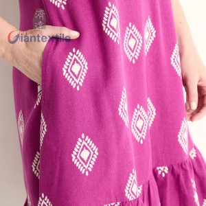 Women’s Beautiful Color Geometric Pattern Print Sleeveless Long Dress 66% Viscose 28% Linen 6% Cotton Casual Summer Wear GTCW202761G1