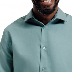 Men’s Green Dress Shirt Long Sleeve Button-Down Formal 100% Cotton Breathable Wrinkle-Resistant Regular Fit Business Casual GTCW203370G1