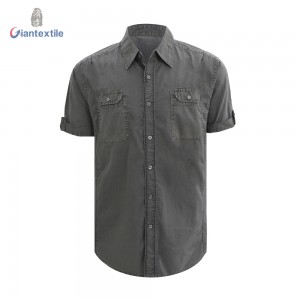 New Design Pure Cotton Men’s Casual Shirt Garment Dyed Grey Solid Shirt For Men GTCWTY10008