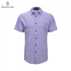 New Arrival woven Knit Shirt Print Contemporary Good Hand Feel Fabric Pure Cotton Short Sleeve Shirt For Men GTF000076