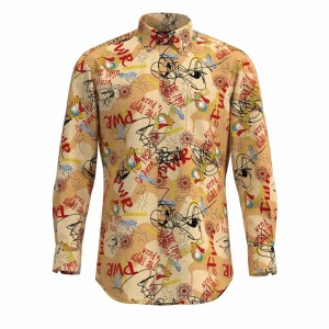 New Design Best Quality Men’s Print Shirt 100% Cotton Novelty Print Monogram Halloween Digital Print Shirt For Men GTF000082