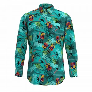 Modern Design Halloween Shirt Men’s Print Shirt Pure Cotton Green Digital Print Shirt For Men GTF000083