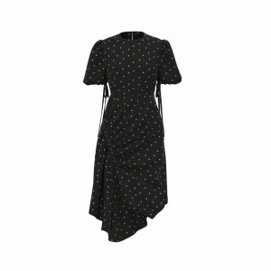 New Design Polyester Spandex Dot Print Elegant Short Sleeve Casual Delicate Yarn Dyed Long Dress For Women GTF113007G2