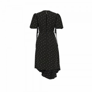 New Design Polyester Spandex Dot Print Elegant Short Sleeve Casual Delicate Yarn Dyed Long Dress For Women GTF113007G2