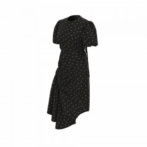 New Design Polyester Spandex Dot Print Elegant Short Sleeve Casual Delicate Yarn Dyed Long Dress For Women GTF113007G2