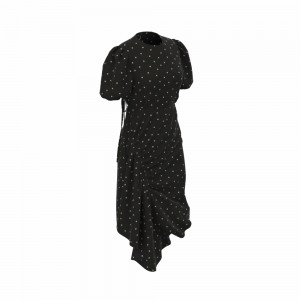 New Design Polyester Spandex Dot Print Elegant Short Sleeve Casual Delicate Yarn Dyed Long Dress For Women GTF113007G2