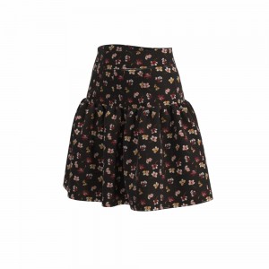 Top Quality Fashion Nice Ladies Short Skirt 100% Polyester Small Floral Span Crepe Flutter Layer for Women GTF113008G1