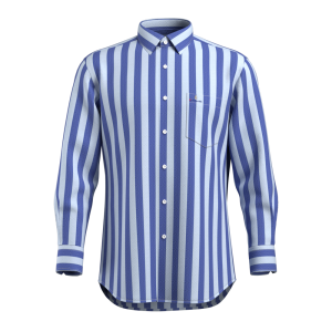 Designer Essential Blue White Super wide strip Shirt 100% Cotton Casual Long Sleeve Shirt for Men GTF190013