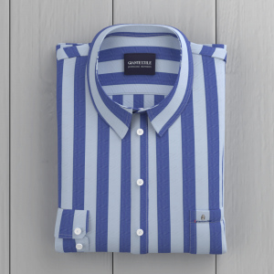 Designer Essential Blue White Super wide strip Shirt 100% Cotton Casual Long Sleeve Shirt for Men GTF190013